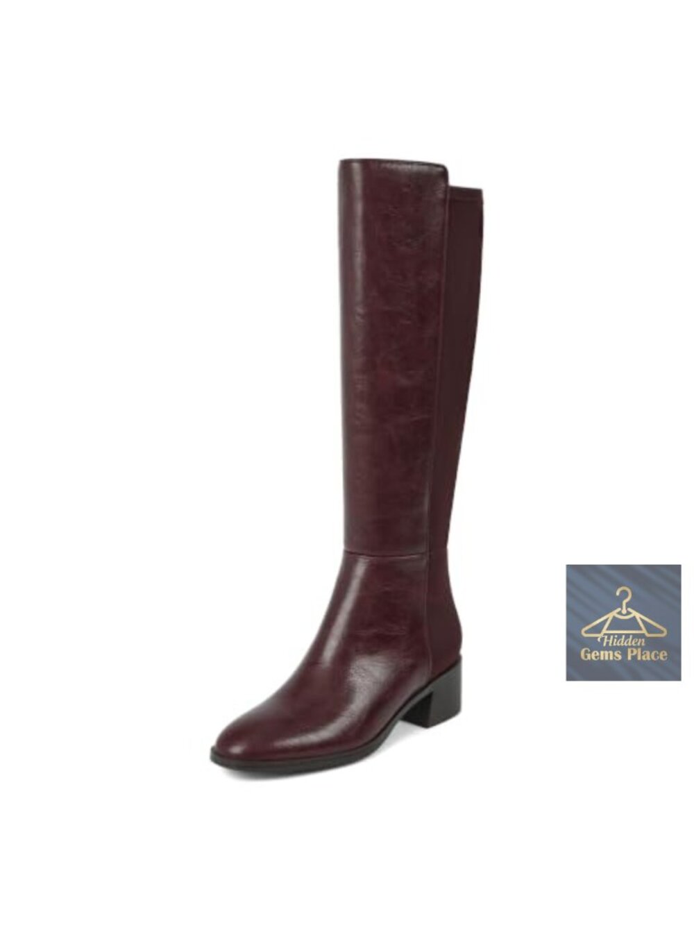 Knee High Stretchy Low Heel Chunky Tall Boots Faux Leather
